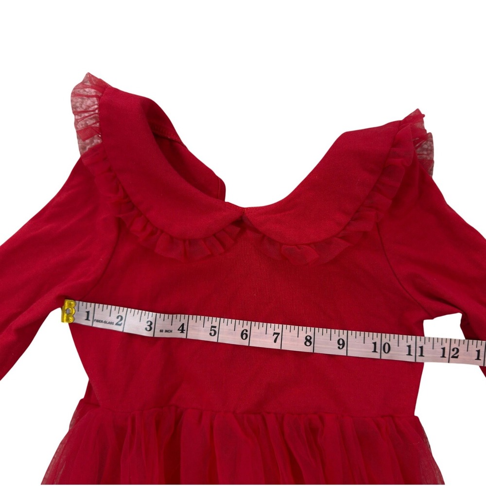 Arshiner Girls Red Tulle Party Dress Long Sleeve Peter Pan Collar Size 110 4T 5T - Picture 4 of 8